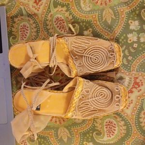 Stuart weitzman 6 espadrilles wedge flats shoes calf tie up